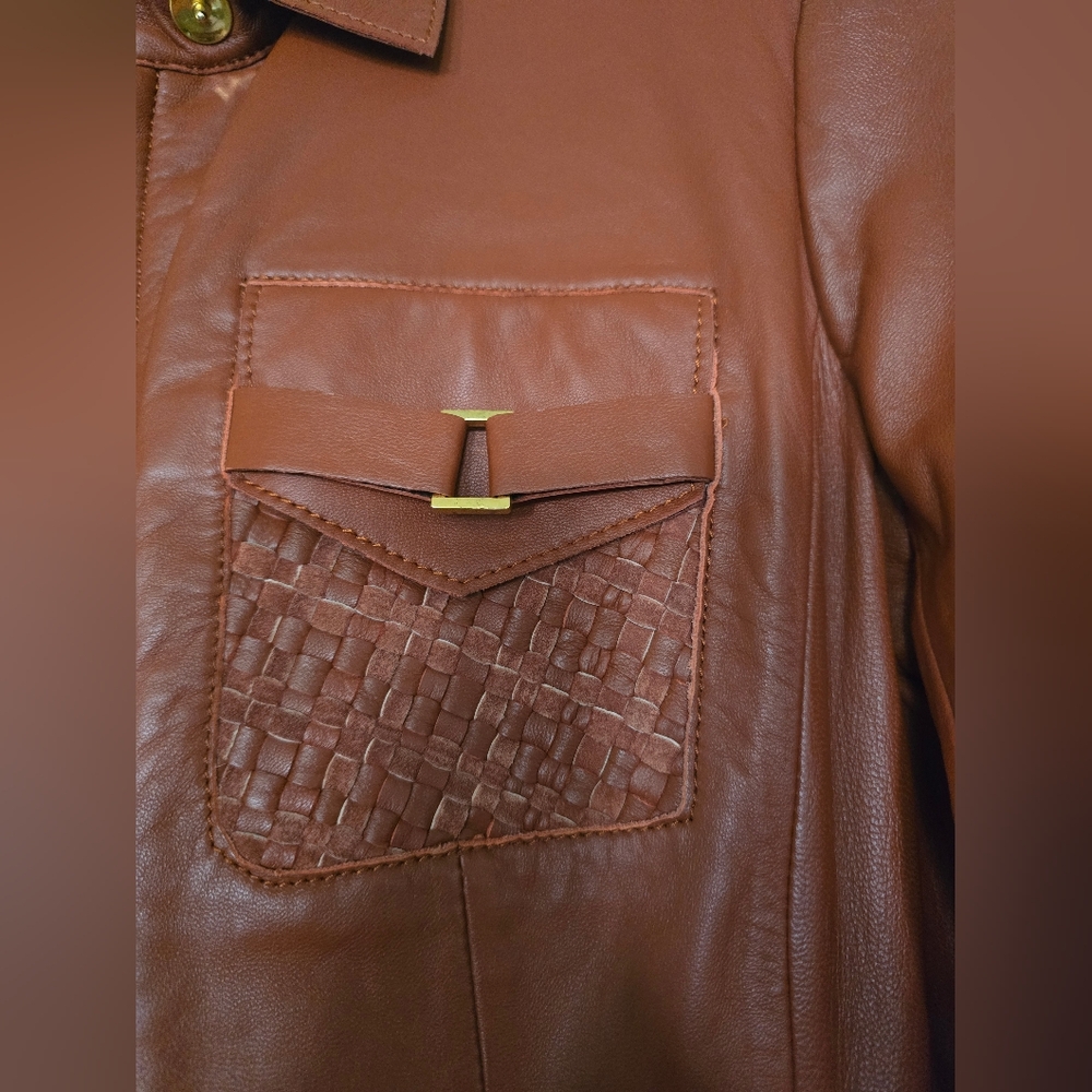 Vintage 90's BCBGMAXAZRIA Tan Leather Jacket - Picture 4 of 10